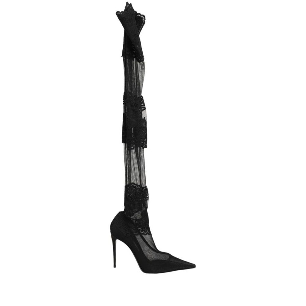Dolce & Gabbana Black Over The Knee Sock Pumps Boots Women's Shoes
